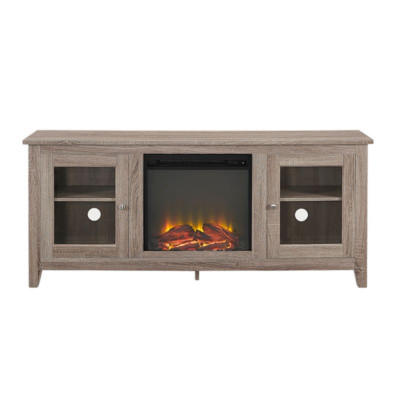 Transitional Glass Door Fireplace TV Stand for TVs up to 65" - Saracina Home, 1 of 12