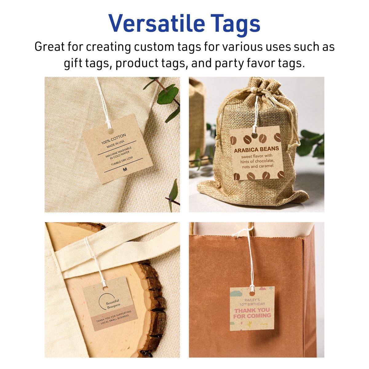 2" x 2" Square, Kraft Brown Printable Tags - thumbnail 3