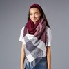 Design Imports Fringe Plaid Blanket Scarf - Burgundy & Grey - 4 of 4