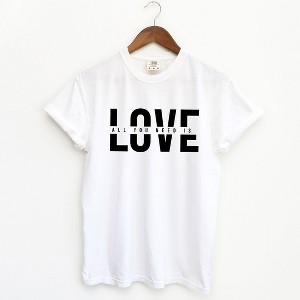 Simply Sage Market Women's Love Is All You Need Split Short Sleeve Garment Dyed Tee - 1 of 4