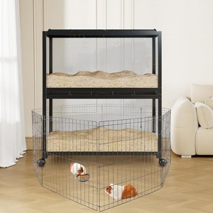 Large Hamster Cage with Acrylic Sides, Metal Guinea Pig Cages, Universal Wheels+Chew-Proof Dual Door - 1 of 4