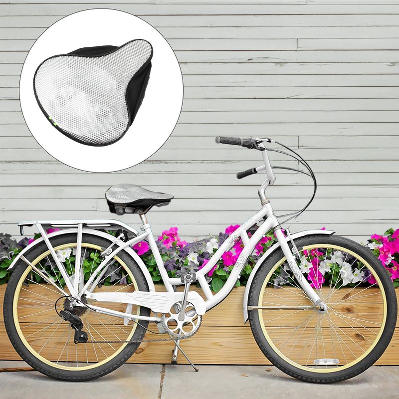 Unique Bargains Bike Bicycle Saddle Seat Cover Comfort Pad Padded Soft Checkered Silver Tone White, 3 of 7