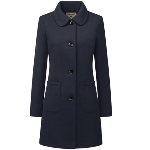 INSPIRE CHIC Women's Turn Down Collar Single Breasted Winter Outwear Overcoat Blue Medium