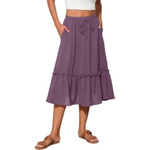 2025 Trendy High Waist Tiered Flowy Skirt for Women - Below Knee with Pockets A-12 Purple - 1 of 4