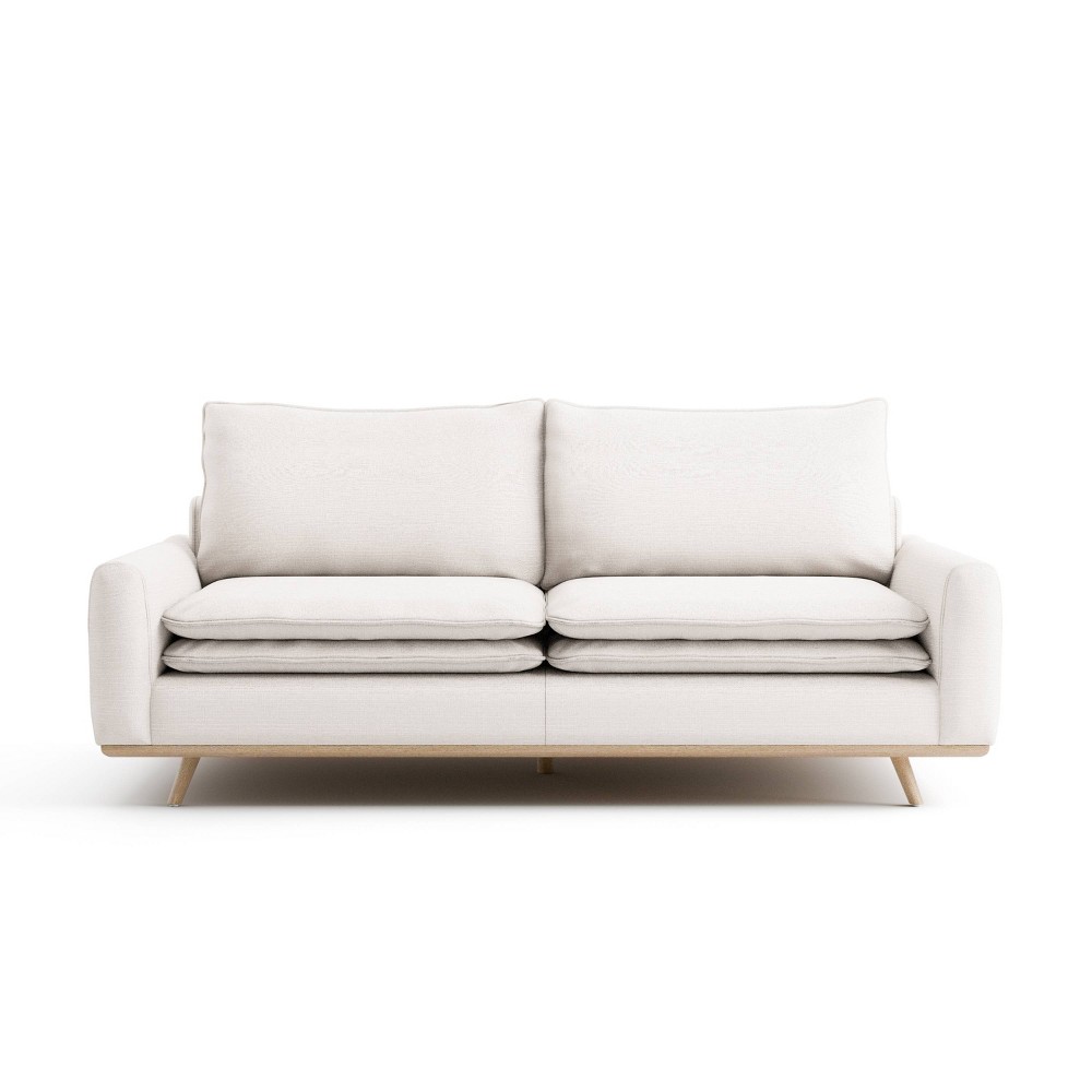 HOMES: Inside + Out Gubera 82" Mid-Century Sofa Dark Cotton Linen Blend Upholstery with Feather Blend Cushions Oak/White
