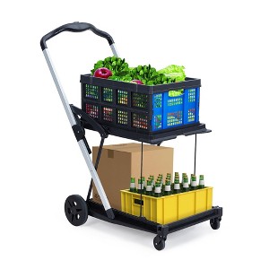 2-Tier Folding Shopping Cart, Collapsible Grocery Cart with Removable Basket & Swivel Wheels, Portable Personal Stroller Cart for Shopping - 1 of 4