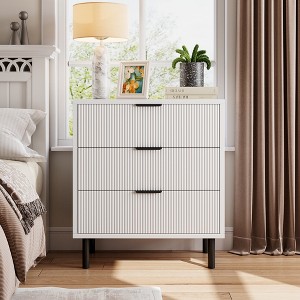 Fluted 3 Drawers Dresser, Wide Wood Chest of Drawers, Drawers Organizer with Metal Legs and Anti-Tipping Device - 1 of 4