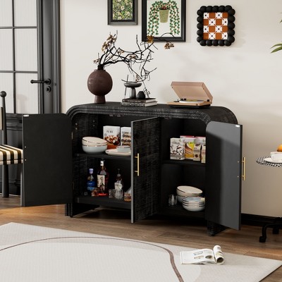 NicBex 47.2" Modern 3-Doors Sideboard,Kitchen Storage Cabinets with Adjustable Shelves and Gold Handles for Kitchen and Dining Room,Black