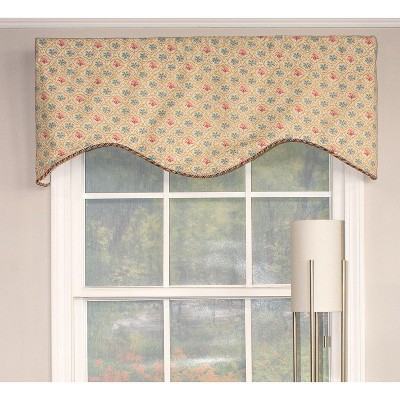 Floral Diamond Pattern Cotton Window Valance with Cord Trim