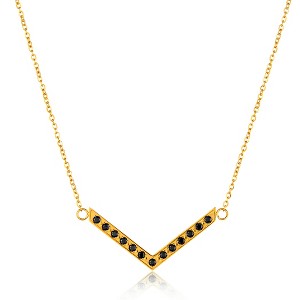 ELYA Women's Polished Cubic Zirconia Chevron Steel Necklace - 18" - 1 of 4