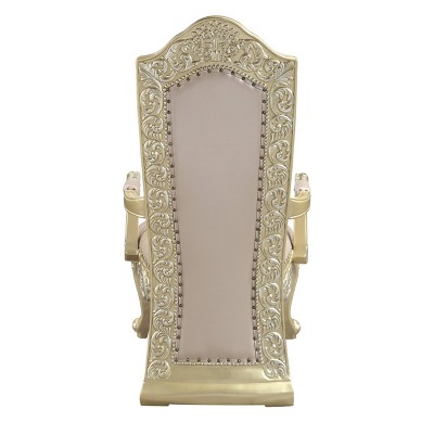 Vintage Gray Faux Leather & Bone White Wood Accent Chair