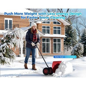 29in Wide Snow Shovel with Wheels, 20in Tall Steel Blade, 5-Position Angling Blade & Single Handle, Snow Plow for Clearing Driveway Sidewalks - 1 of 4