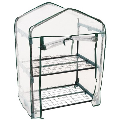 Sunnydaze Outdoor Portable Plant Shelter 2-Tier Greenhouse with PVC Roll-Up Door - 2 Shelves - Clear - Size