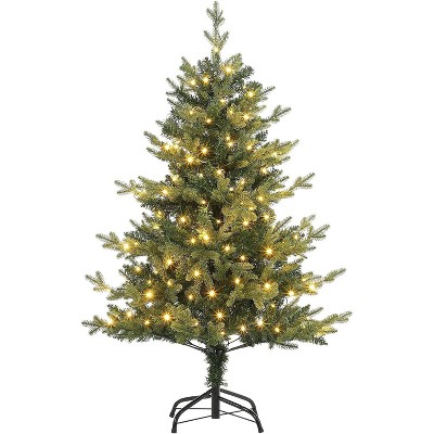 4 Ft Christmas Tree with Lights, Prelit Artificial Tree with 265 Realistic Fir Branch Tips 150 LED, Easy Assembly Hinged Xmas Tree for Indoor Outdoor