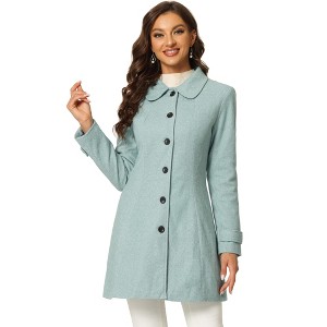 INSPIRE CHIC Women's Peter Pan Collar Single Breasted Winter Long Overcoat - 1 of 4