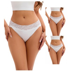 INSPIRE CHIC 3 Packs Women's Hi-Cut Lace Trim Mid-Waisted Briefs Full Coverage Hipsters Underwear Panties - 1 of 4