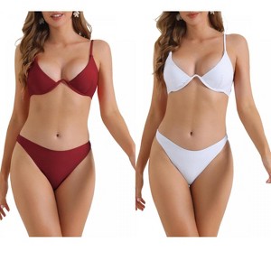 INSPIRE CHIC Women's Halter Underwire Adjustable Spaghetti Straps Triangle Bottoms Swimwear Bathing Bikini Suits 2 Sets - 1 of 4