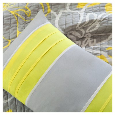 Gray and Yellow Floral Reversible Cotton King Quilt Set