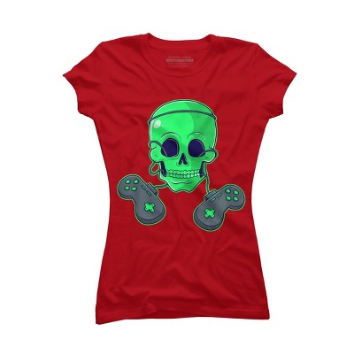 Junior's Design By Humans Halloween Skeleton Skull Crossbones Video Gamer By TaiHan T-Shirt