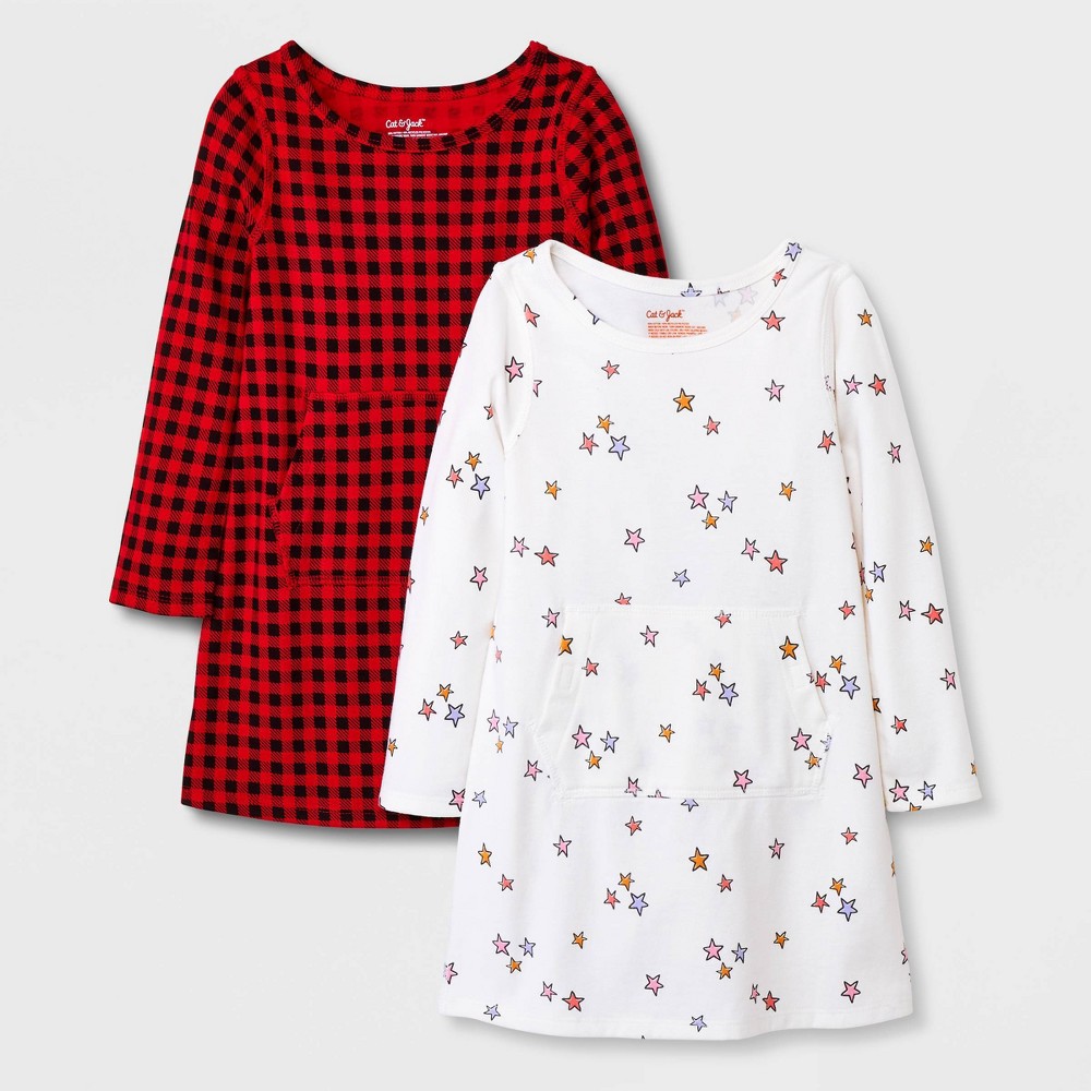 Toddler Girls' 2pk Adaptive Long Sleeve Holiday Dress - Cat & Jack™ Off-White 2T -  88693409