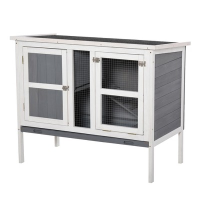 PawHut Rabbit Hutch Elevated with Slide-Out Tray & Openable Top 40" x 22" x 34" Grey