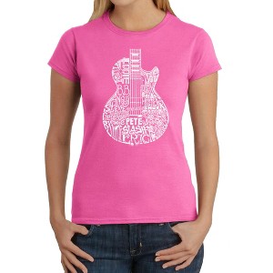 LA Pop Art Women's Word Art T-Shirt - Rock Guitar Head - 1 of 4