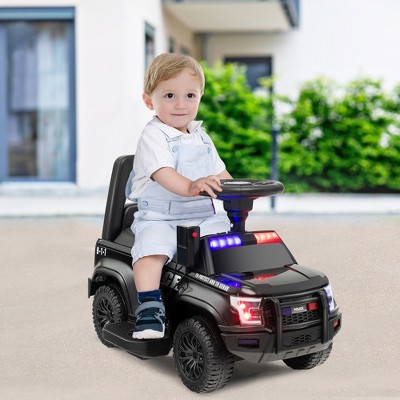 Black 6V Kids Ride On Police Car with Megaphone and Siren