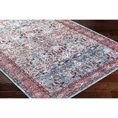 Jurrell 2'7" x 7'3" Denim and Brown Washable Polyester Runner Rug