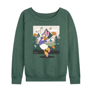 Women's - Disney - Daisy With Leaves Lightweight French Terry Wide Neck Long Sleeve Shirt - 1 of 4