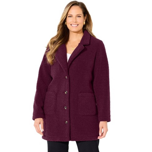 Catherines Women s Plus Size Teddy Bear High Pile Fleece Trench Coat 4x Midnight Berry Target