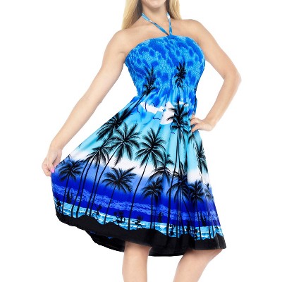 LA LEELA Women's Tube Dress Boho Top Midi One Size Navy Palm Tree View