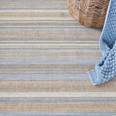 Bohemian Light Blue Handwoven Kilim Square Rug - 6' Wool & Cotton