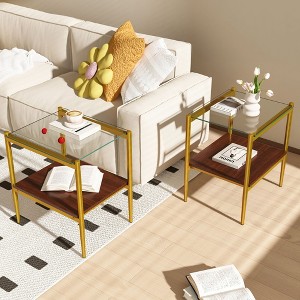 NicBex Set of 2 Rectangle Tempered Glass Coffee Table with Storage Layer,Modern End Table,Center Table for Living Room - 1 of 4