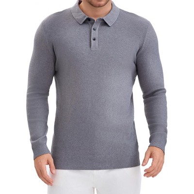 INSPIRE CHIC Men's Long Sleeve Solid Color Pullover Business Knitted Polo Shirt