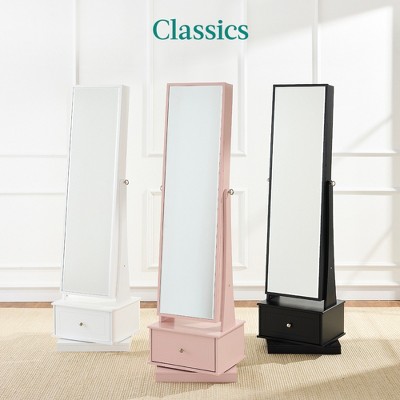 White 360 Swivel Standing Mirrored Jewelry Cabinet with LED Lights