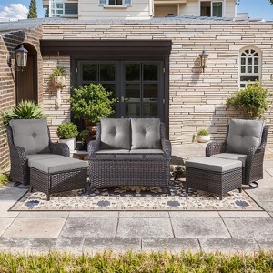 Gymojoy 6 Piece Outdoor Wicker Loveseat Sofa with Patio Swivel Glider Chairs with Coffee Table and Ottoman Sets - 1 of 4