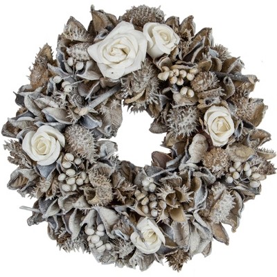 Northlight Glittered Rose and Winter Botanicals Artificial Christmas Wreath, 9.5-Inch, Unlit