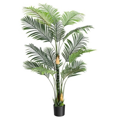 Whizmax 6FT Fake Tropical Palm Plant, Artificial Golden Cane Palm Tree, Pre Potted Faux Greenry Plant for House Living Room Outside Patio Office Home