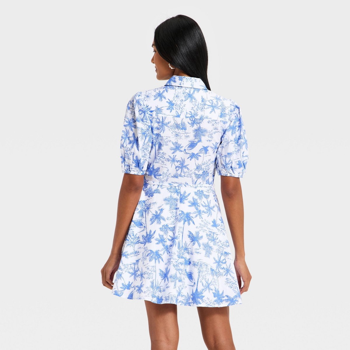 Женские платья A New Day Women's Balloon Short Sleeve Mini Shirtdress - A New Day™ Blue/White Toile XS — фото 2