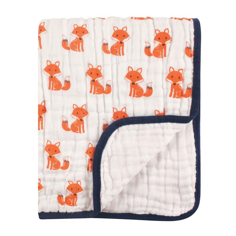 Hudson Baby Infant Boy Muslin Tranquility Quilt Blanket, Foxes, One Size, 1 of 3