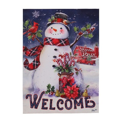 Christmas Barn Snowman Garden Suede Flag