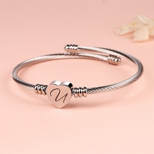 Twisted Steel Heart Cable Initial Bracelet - 1 of 4
