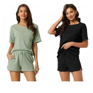INSPIRE CHIC Women's 2 Pcs Lounge Sets Waffle Outfits T-shirt and Shorts Loungewear Sweatsuits Pajama Sets - 1 of 4