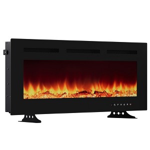 Wall-Mounted Electric Fireplace: Tempered Glass, 12 Flame Colors, Remote, 1500W Heater (5000BTU), 5 Brightness, Timer, Log & Crystal Effects - 1 of 4