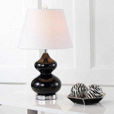 Eva 24" Black Glass Table Lamp Set with Cotton Shade