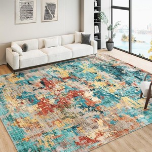 Colorful Abstract Area Rug Boho Washable Living Room Rug Modern Non-Slip Low Pile Area Rug Throw Rug for Dining Room Home - 1 of 4