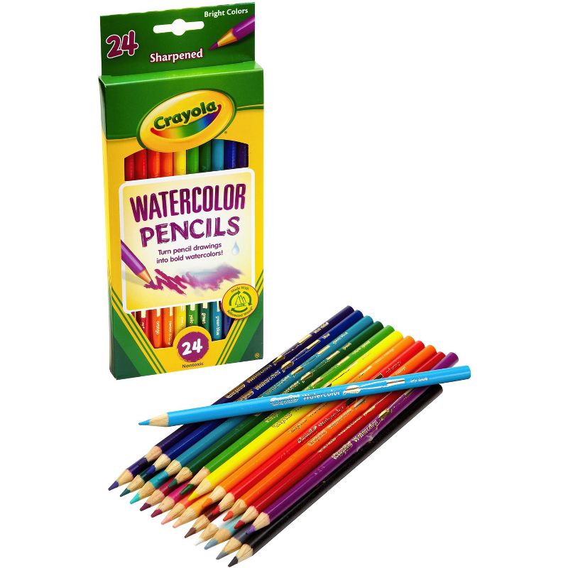 Crayola Non-Toxic Watercolor Colored Pencils, 3.3 mm Thick Tips, Assorted Color, Set of 24, 2 of 3