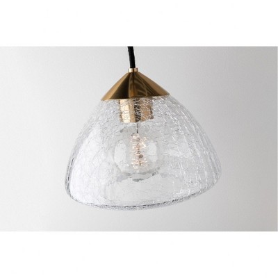 Aged Brass and Crackle Glass Single Pendant Light