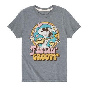 Boys' - Peanuts - Feelin Groovy Snoopy And Woodstock Short Sleeve Graphic T-Shirt - 1 of 4
