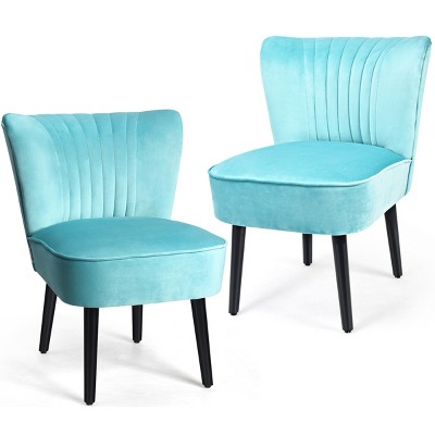 Tangkula Set of 2 Flannel Accent Chairs Upholstered Armless Wingback Leisure Chairs